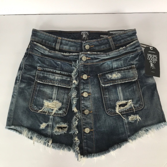 PRPS Pants - PRPS Mid-Rise Shorts Thunderbolt Distressed sz 26